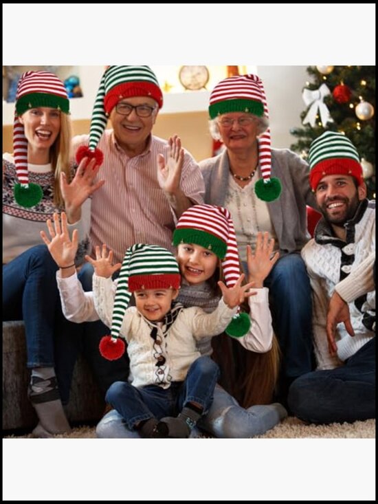 Christmas Elf Knitted Beanie Hat with Pompom Balls Long Tail main image 7